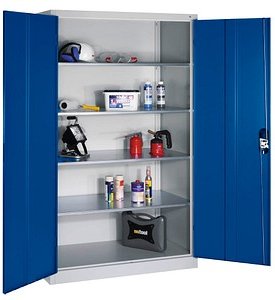 CP Stahlschrank 8932-052 S10294 lichtgrau, enzianblau 4 Fachböden 120,0 x 60,0 x 195,0 cm, aufgebaut, 1 St.
