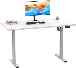 VCM my office Lona elektrisch höhenverstellbarer Schreibtisch weiß rechteckig, T-Fuß-Gestell silber 110,0 x 80,0 cm