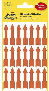 Thumbnail - AVERY Zweckform Hinweisetiketten 3008 Pfeile, leuchtorange 9,0 x 39,0 mm, 63 Etiketten