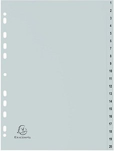 Exacompta Ordnerregister DIN A4 Vollformat 1-20 grau 20-teilig, 1 Satz
