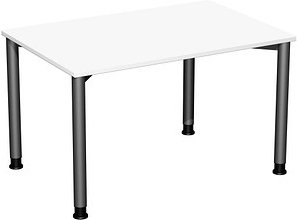 geramöbel Flex höhenverstellbarer Schreibtisch weiß, anthrazit rechteckig, 4-Fuß-Gestell grau 120,0 x 80,0 cm