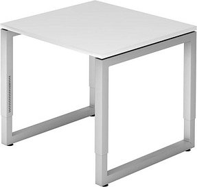 Thumbnail - HAMMERBACHER RS08 höhenverstellbarer Schreibtisch weiß quadratisch, O-Fuß-Gestell silber 80,0 x 80,0 cm