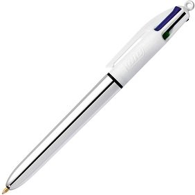 BIC 4-Farben-Kugelschreiber 4 Colours Shine metallic-silber, Schreibfarbe: blau, schwarz, rot, grün, 1 St.