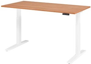 HAMMERBACHER XMKA16 elektrisch höhenverstellbarer Schreibtisch nussbaum rechteckig, C-Fuß-Gestell weiß 160,0 x 80,0 cm