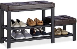 Thumbnail - relaxdays Schuhbank 10023312_93 schwarz, braun Metall 90,5 cm