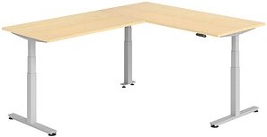 Thumbnail - HAMMERBACHER XDSMW1916 elektrisch höhenverstellbarer Schreibtisch ahorn rechteckig, T-Fuß-Gestell silber 180,0 x 240,0 c...