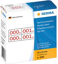 HERMA Klebenummern 4886 Zahlen, rot 22,0 x 10,0 mm, 2x1.000 Etiketten