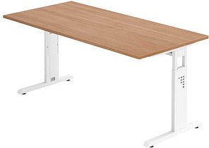 HAMMERBACHER Gradeo höhenverstellbarer Schreibtisch nussbaum rechteckig, C-Fuß-Gestell weiß 160,0 x 80,0 cm