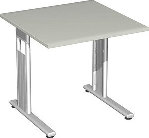 geramöbel Flex Schreibtisch lichtgrau quadratisch, C-Fuß-Gestell silber 80,0 x 80,0 cm
