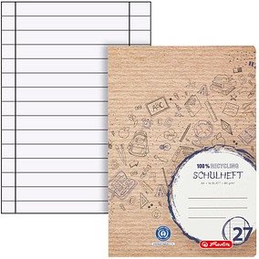 herlitz Schulheft Recycling Lineatur 27 liniert mit Rand DIN A4 mit Randlinie (innen und außen), 16 Blatt, 1 St.