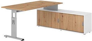 Thumbnail - HAMMERBACHER OSE16SB höhenverstellbarer Schreibtisch asteiche rechteckig, T-Fuß-Gestell silber 160,0 x 80,0 cm