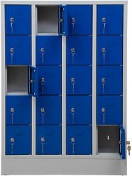 Gürkan Schließfachschrank lichtgrau, enzianblau 111037, 20 Schließfächer 80,0 x 15,0 x 110,0 cm