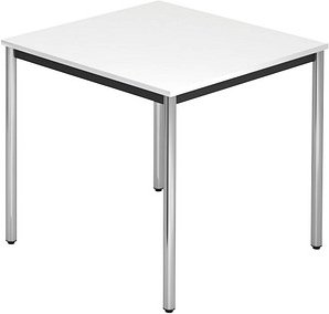 HAMMERBACHER Konferenztisch VDR08 weiß quadratisch, Rundrohr chrom, 80,0 x 80,0 x 72,0 cm