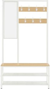 VASAGLE Garderobenbank mit Haken und Schuhrost HSR415W09 weiß, eiche Metall 98,0 cm