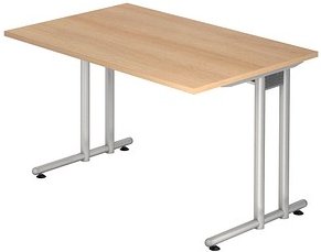 Thumbnail - HAMMERBACHER Prokura Schreibtisch eiche rechteckig, C-Fuß-Gestell silber 120,0 x 80,0 cm