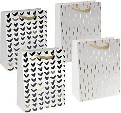 4 SIGEL Papier-Tragetaschen Brush Art Black & Gold LARGE Motiv sortiert 26,0 x 33,0 cm