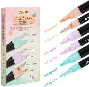 Thumbnail - ONLINE® Pastell Lettering Acrylstifte-Set farbsortiert 0,7 + 3,0 mm, 6 St.