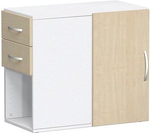 Thumbnail - geramöbel Flex Standcontainer weiß, ahorn 2 Auszüge Stahl-Bügelgriff silber 80,0 x 42,0 x 72,0 cm