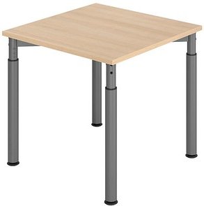 Thumbnail - HAMMERBACHER YS08 höhenverstellbarer Schreibtisch eiche quadratisch, 4-Fuß-Gestell grau 80,0 x 80,0 cm