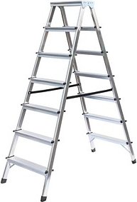 Thumbnail - MUNK Stehleiter beidseitig 11167 silber 2x 7 Stufen, H: 151,0 cm