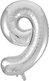 Idena Folienballon Zahl 9 silber, 1 St.
