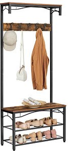 Thumbnail - VASAGLE Garderobenbank mit Haken und Schuhrost HSR45BX braun, schwarz Metall 80,0 cm