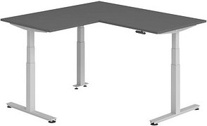 Thumbnail - HAMMERBACHER XDSMW1608 elektrisch höhenverstellbarer Schreibtisch grafit rechteckig, T-Fuß-Gestell silber 160,0 x 160,0 ...