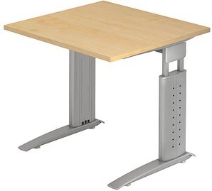 HAMMERBACHER Haziender höhenverstellbarer Schreibtisch ahorn quadratisch, C-Fuß-Gestell silber 80,0 x 80,0 cm