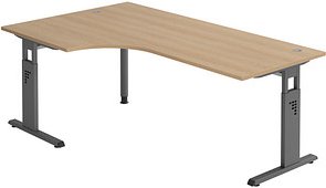 Thumbnail - HAMMERBACHER OS 82 höhenverstellbarer Schreibtisch eiche L-Form, C-Fuß-Gestell grau 200,0 x 80,0/120,0 cm