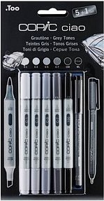Thumbnail - COPIC® ciao 5+1 Kalte Grautöne Layoutmarker-Set grau 1,0 + 6,0 mm, 6 St.