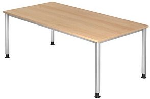 HAMMERBACHER Orbis höhenverstellbarer Schreibtisch eiche rechteckig, 4-Fuß-Gestell silber 200,0 x 100,0 cm