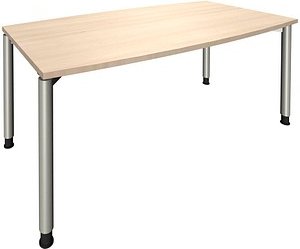 Thumbnail - fm Konferenztisch fastline akazie Tonnenform, 4-Fuß-Gestell silber, 180,0 x 80,0/90,0 x 68,0 - 82,0 cm