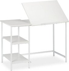 relaxdays Schreibtisch weiß rechteckig, 4-Fuß-Gestell weiß 110,0 x 55,0 cm