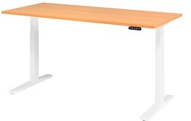 HAMMERBACHER XMKA19 elektrisch höhenverstellbarer Schreibtisch buche rechteckig, C-Fuß-Gestell weiß 180,0 x 80,0 cm