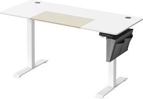 SONGMICS elektrisch höhenverstellbarer Schreibtisch weiß rechteckig, C-Fuß-Gestell weiß 140,0 x 60,0 cm