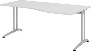 HAMMERBACHER Altus Schreibtisch lichtgrau Trapezform, C-Fuß-Gestell silber 180,0 x 80,0/100,0 cm