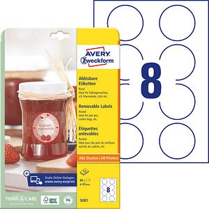 Thumbnail - 80 AVERY Zweckform Etiketten 5081 weiß 65,0 x 65,0 mm