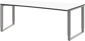 Thumbnail - röhr Imperia höhenverstellbarer Schreibtisch weiß Trapezform, Kufen-Gestell silber 200,0 x 80,0/100,0 cm