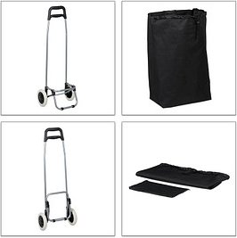 relaxdays Einkaufstrolley Kunstfaser schwarz 42,0 x 28,0 x 92,5 cm