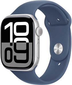 Apple Watch Series 10 46 mm Aluminium (GPS) Sportarmband S/M denim, silber
