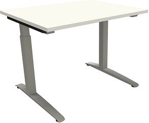 fm Sidney höhenverstellbarer Schreibtisch weiß rechteckig, C-Fuß-Gestell Quadratrohr silber 100,0 x 80,0 cm