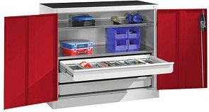 CP Metallschrank 8821-5035 S10077 lichtgrau, rubinrot 93,0 x 50,0 x 100,0 cm, aufgebaut