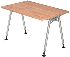 HAMMERBACHER AS12 höhenverstellbarer Schreibtisch nussbaum rechteckig, A-Fuß-Gestell silber 120,0 x 80,0 cm