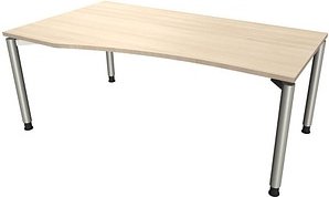 Thumbnail - fm fastline höhenverstellbarer Schreibtisch akazie Bogenform, 4-Fuß-Gestell silber 180,0 x 80,0/100,0 cm