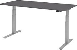 Thumbnail - HAMMERBACHER XDKB19 elektrisch höhenverstellbarer Schreibtisch grafit rechteckig, C-Fuß-Gestell silber 180,0 x 80,0 cm