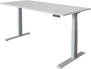 HAMMERBACHER XDKB19 elektrisch höhenverstellbarer Schreibtisch lichtgrau rechteckig, C-Fuß-Gestell silber 180,0 x 80,0 c...
