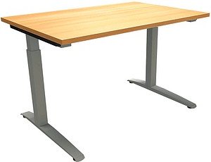 Thumbnail - fm Sidney höhenverstellbarer Schreibtisch buche rechteckig, C-Fuß-Gestell Quadratrohr silber 120,0 x 80,0 cm