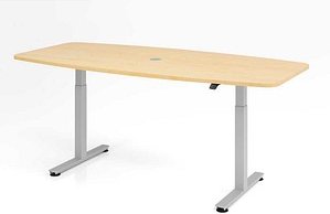 HAMMERBACHER Konferenztisch XMST22 ahorn Tonnenform, T-Fuß-Gestell silber, 220,0 x 83,0/103,0 x 71,0 - 120,0 cm