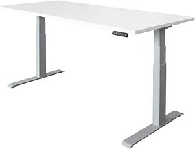 HAMMERBACHER XDKB19 elektrisch höhenverstellbarer Schreibtisch weiß rechteckig, C-Fuß-Gestell silber 180,0 x 80,0 cm