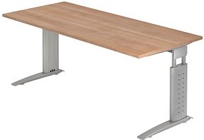 HAMMERBACHER US19 höhenverstellbarer Schreibtisch nussbaum rechteckig, C-Fuß-Gestell silber 180,0 x 80,0 cm